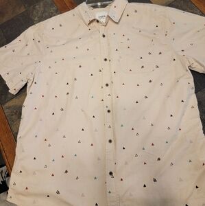 Katin Short Sleeve Button Up Shirt Men's XL Triangle Peaks Print On Cream Cotton